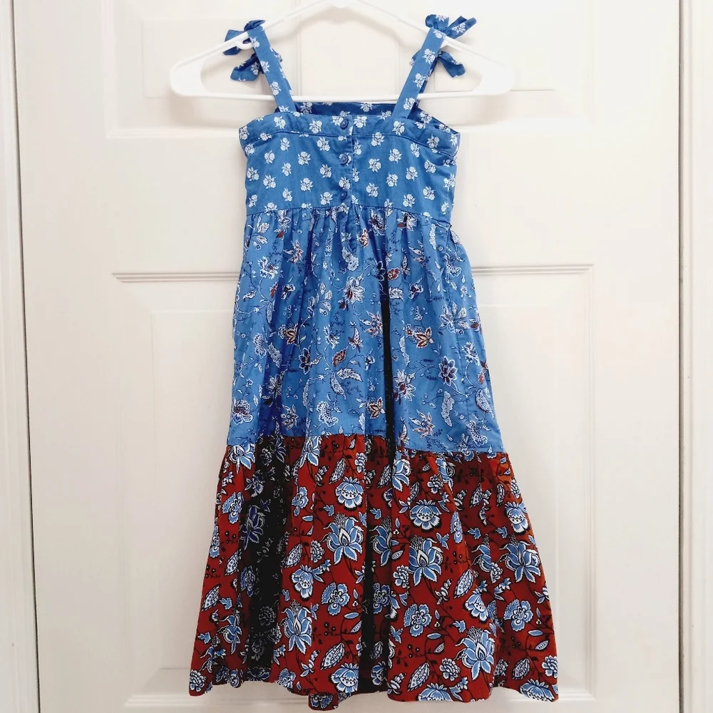 Janie And Jack Mixed Paisley Floral Maxi Dress Size 5 Blue Brown Tiered Summer - Picture 3 of 14